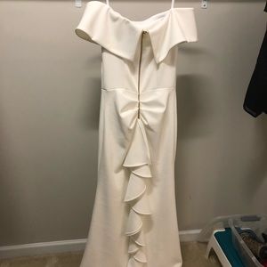 Betsy & adams off the shoulder petite ivory gown